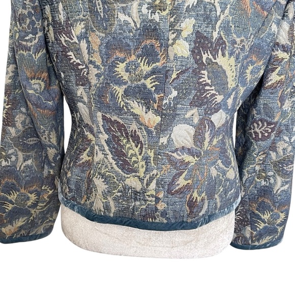 Talbots Tapestry Multicolor Blazer Jacket Women’s Size 8 Velvet Trim Floral Blue - Picture 6 of 8